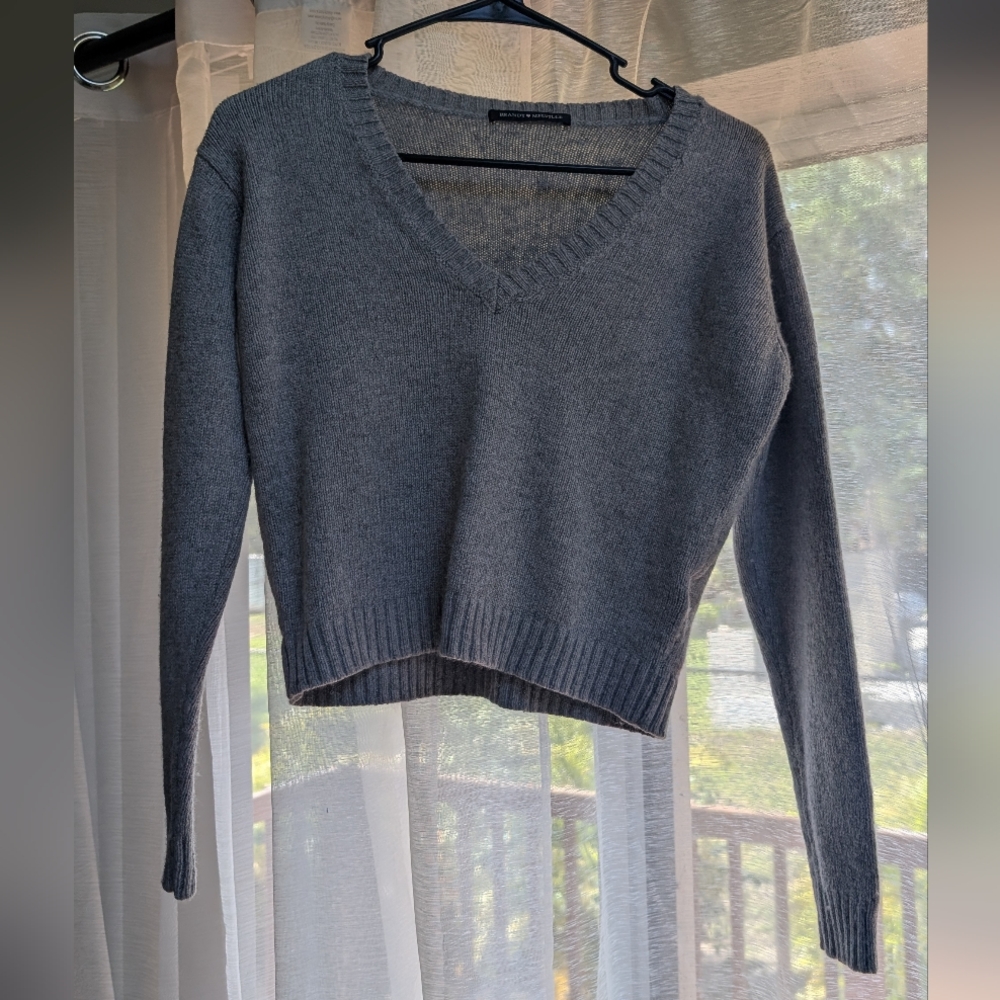 Gray V-Neck Women's Sweater